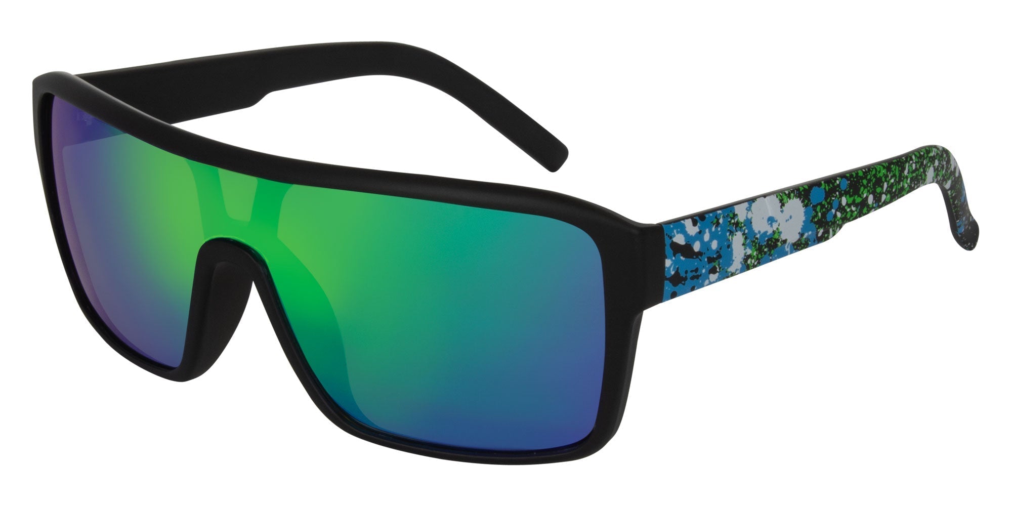 HUXLEY Matt black w.Grey w green ird print temple - Drift Eyewear Australia